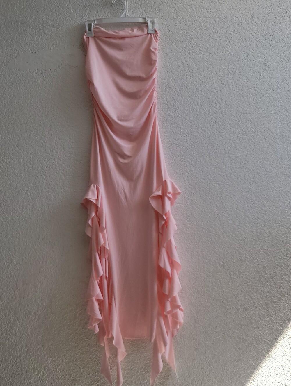 Strapless Pink Ruffle Column Dress - Picture 8 of 10